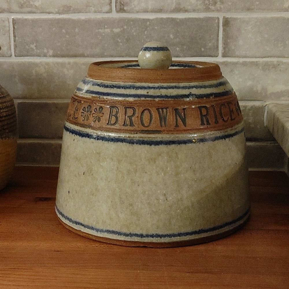 Artisan Ceramic Canister Gray, Mocca, & Blue